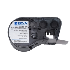 Brady MC1-1000-595-RD-WT tape vinyl | wit op rood | 25,4mm x 7,62m
