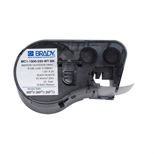 Brady MC1-1000-595-WT-BK tape vinyl | zwart op wit | 25,4mm x 7,62m