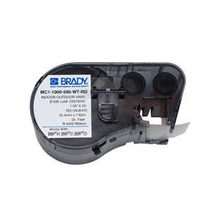 Brady MC1-1000-595-WT-RD tape vinyl | rood op wit | 25,4mm x 7,62m