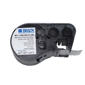 Brady MC1-1000-595-CL-BK tape vinyl | zwart op transparant | 25,4mm x 6,1m