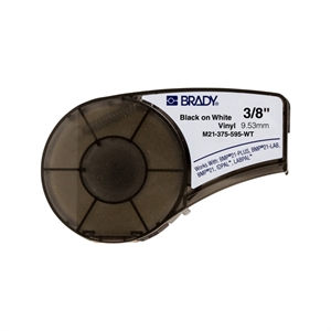 Brady M21-375-595-WT tape vinyl | zwart op wit | 9,53mm x 6,40m