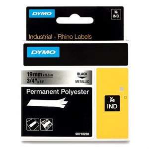DYMO S0718200 / 18487 IND Rhino tape permanent polyester zwart op metallic 19mm (origineel)