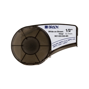 Brady M21-500-595-BR tape vinyl | wit op bruin | 12,7mm x 6,40m